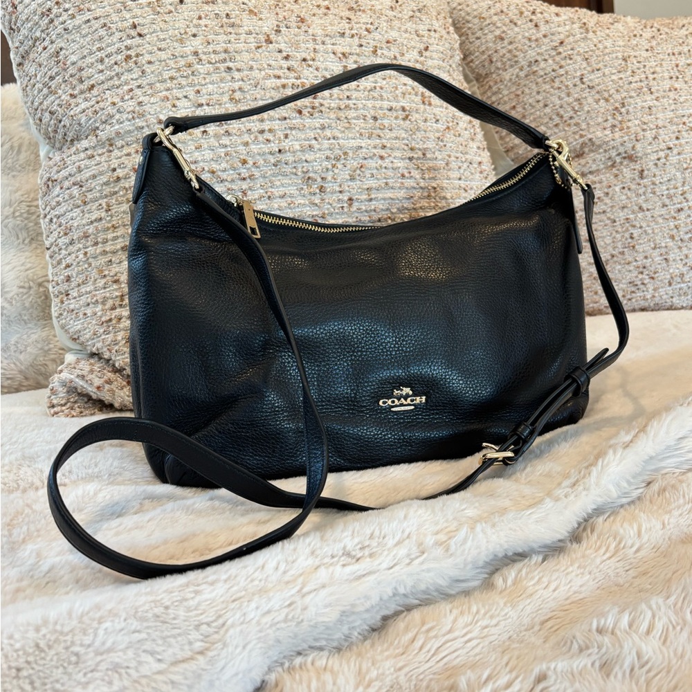 Coach “Celeste” Black Pebbled Leather Shoulder Bag with Gold Hardware - Picture 13 of 13